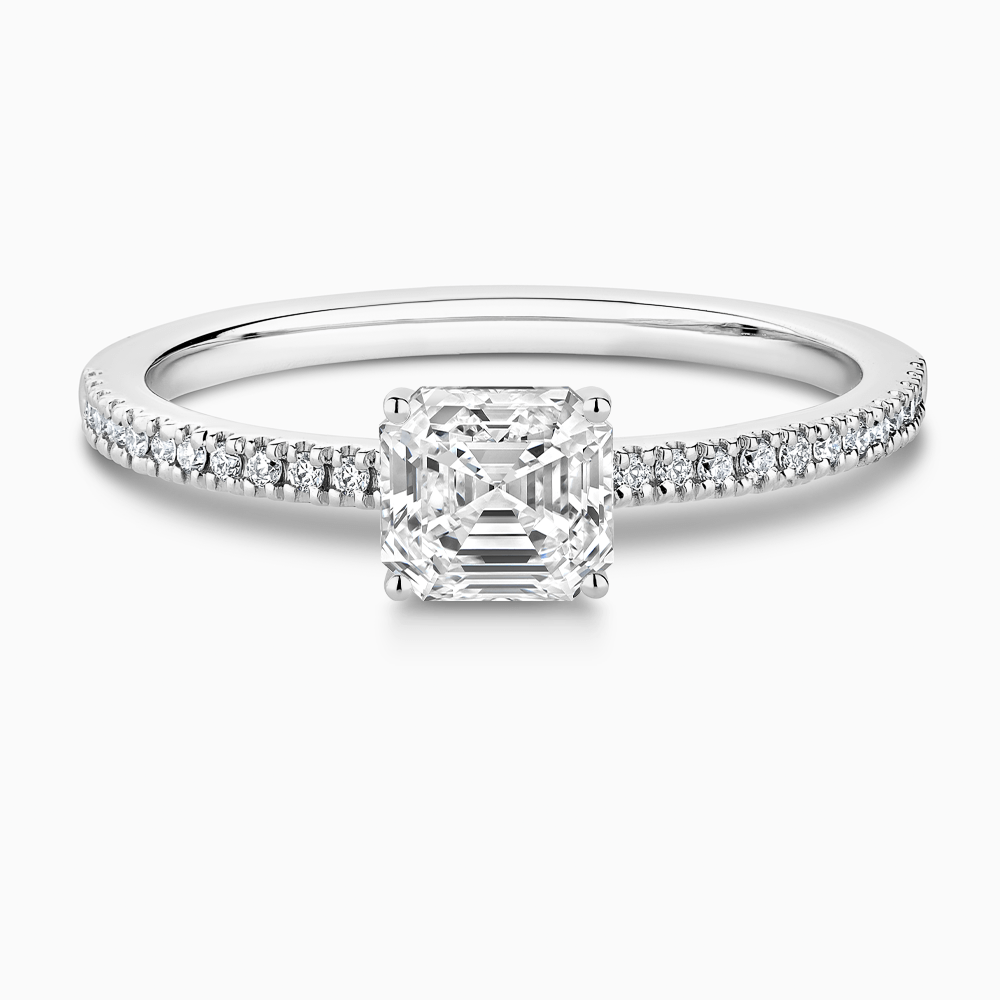 The Ecksand Diamond Pavé Engagement Ring with Basket Setting shown with Asscher in Platinum