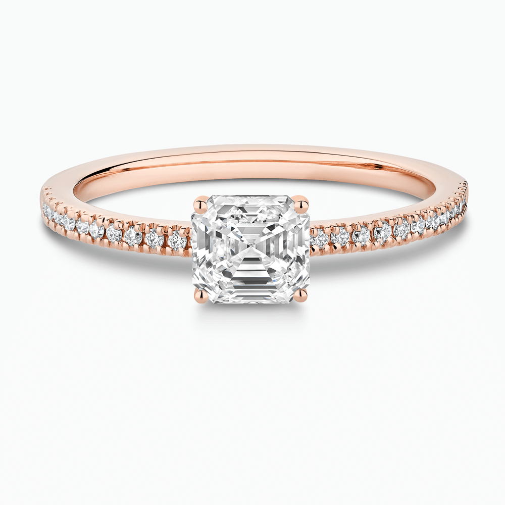 The Ecksand Diamond Pavé Engagement Ring with Basket Setting shown with Asscher in 14k Rose Gold