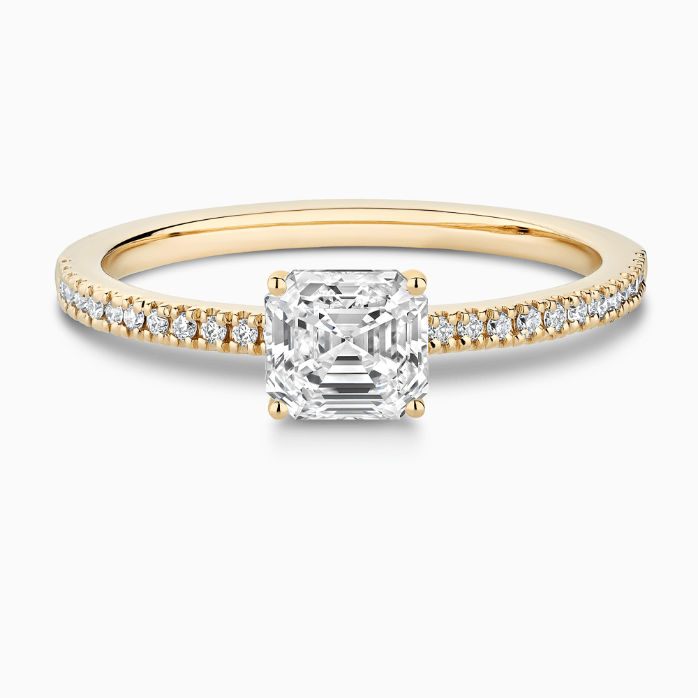The Ecksand Diamond Pavé Engagement Ring with Basket Setting shown with Asscher in 18k Yellow Gold