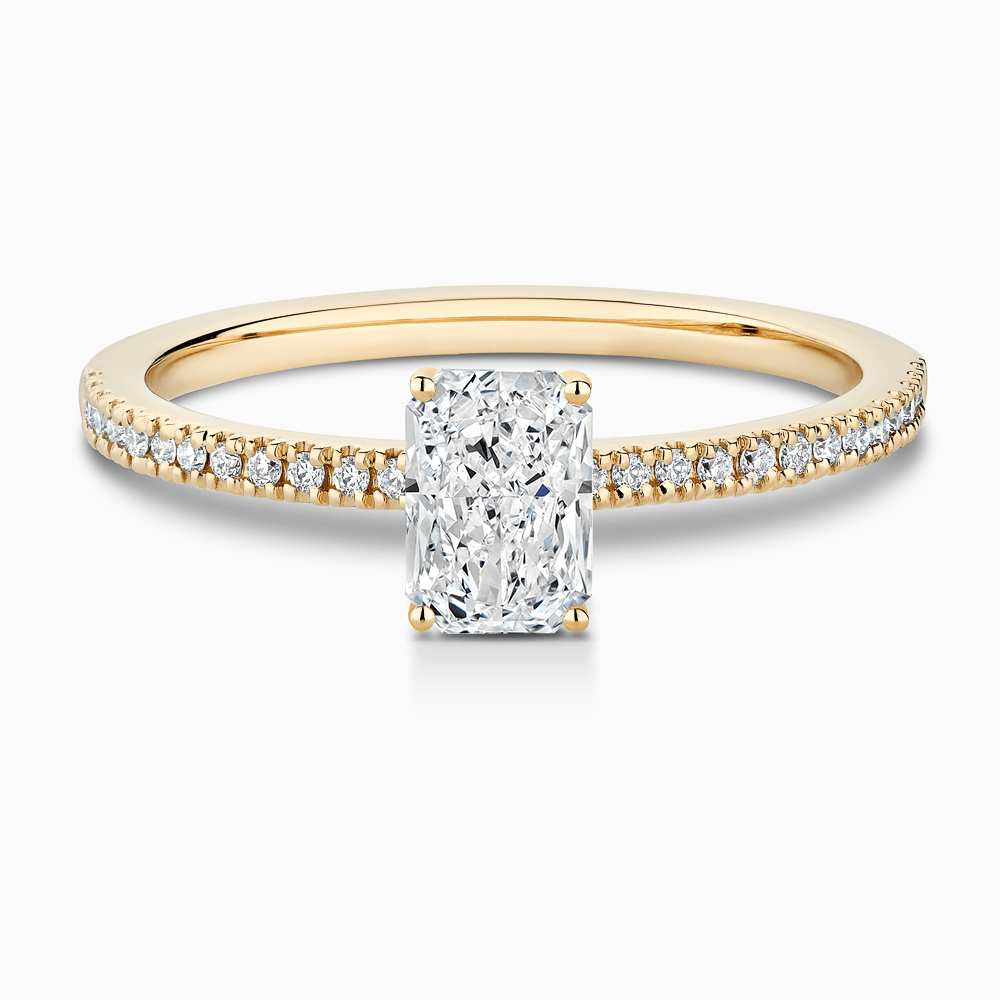 The Ecksand Diamond Pavé Engagement Ring with Basket Setting shown with Radiant in 18k Yellow Gold