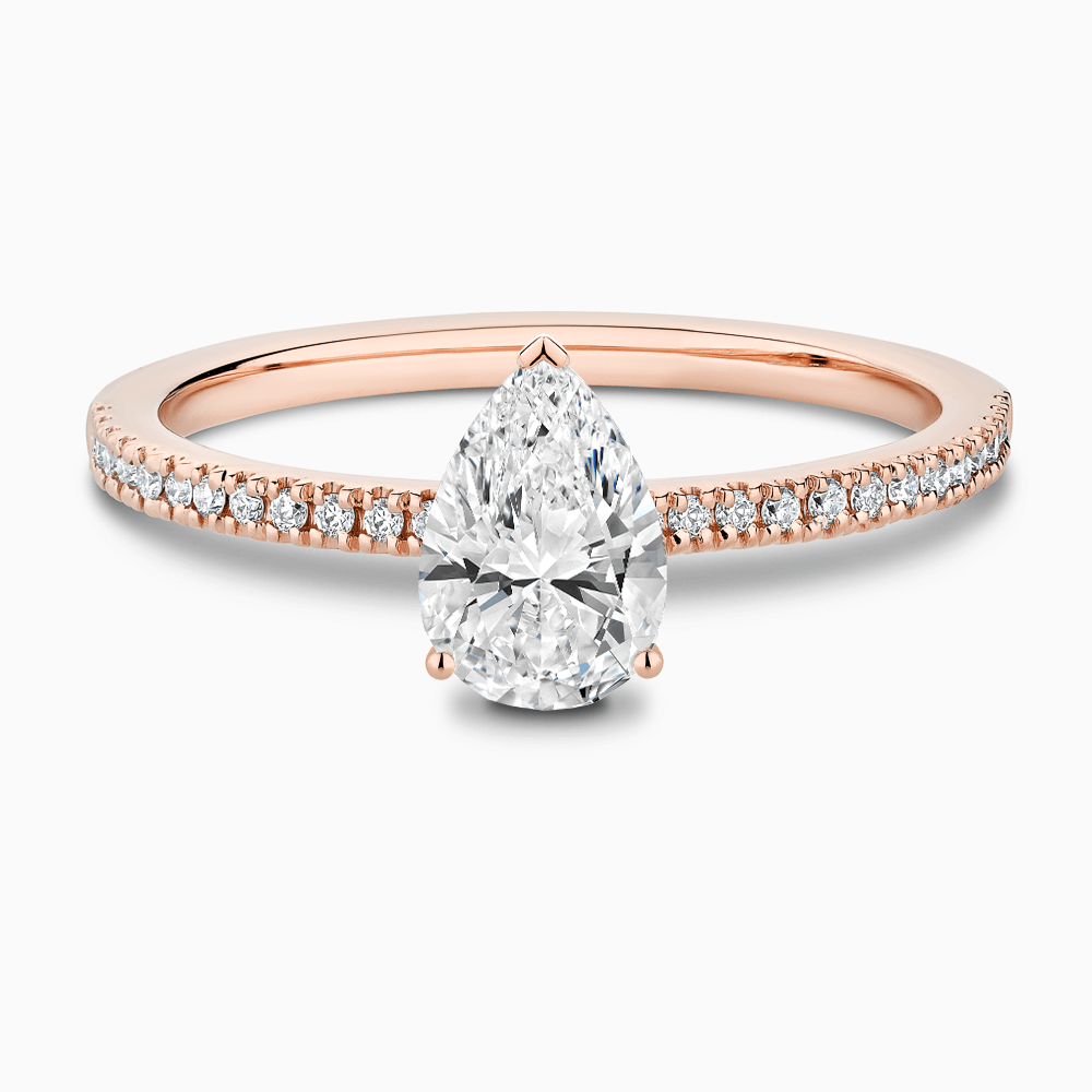 The Ecksand Diamond Pavé Engagement Ring with Basket Setting shown with Pear in 14k Rose Gold