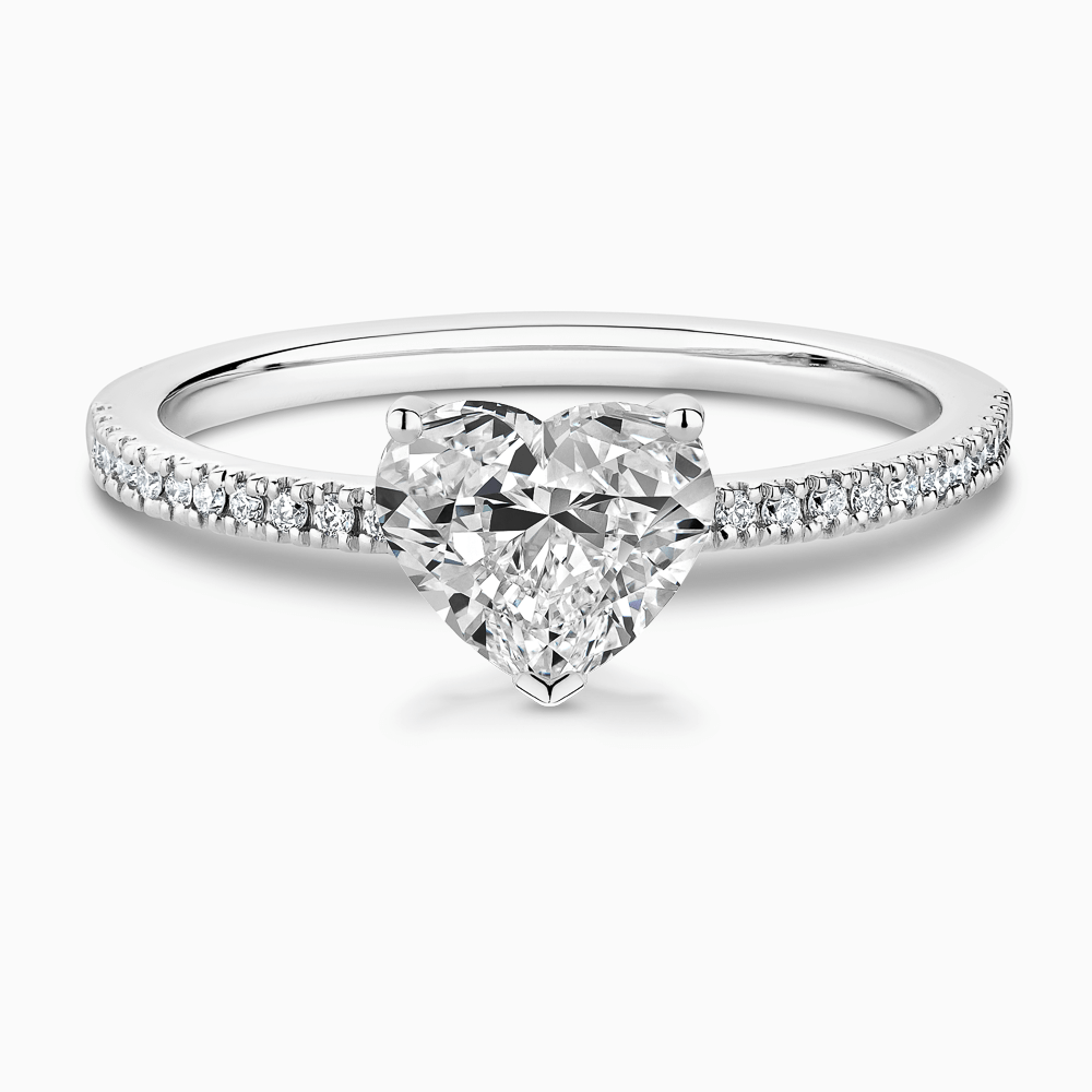 The Ecksand Four-Prong Diamond Engagement Ring with Diamond Pavé shown with Heart in Platinum