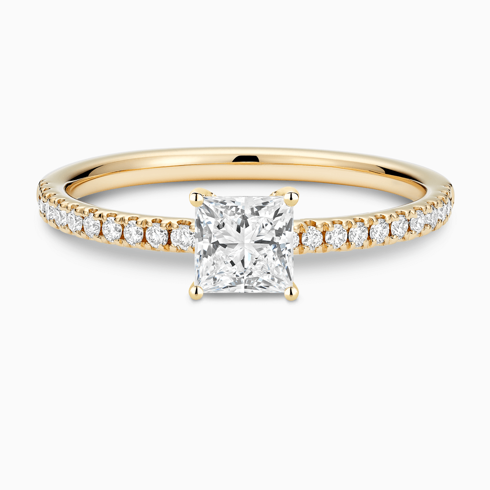 The Ecksand Diamond Semi-Eternity Engagement Ring shown with Princess in 18k Yellow Gold