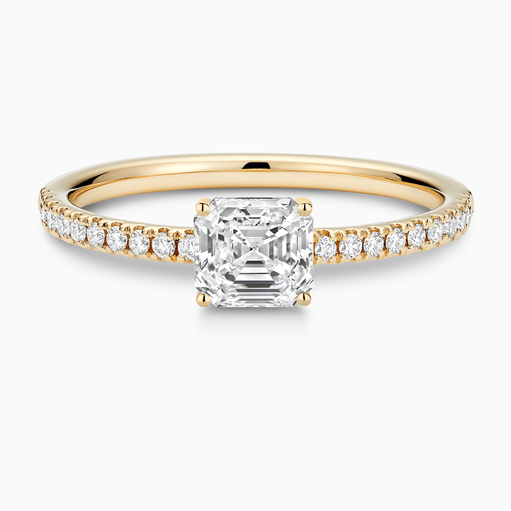 The Ecksand Diamond Semi-Eternity Engagement Ring shown with Asscher in 18k Yellow Gold