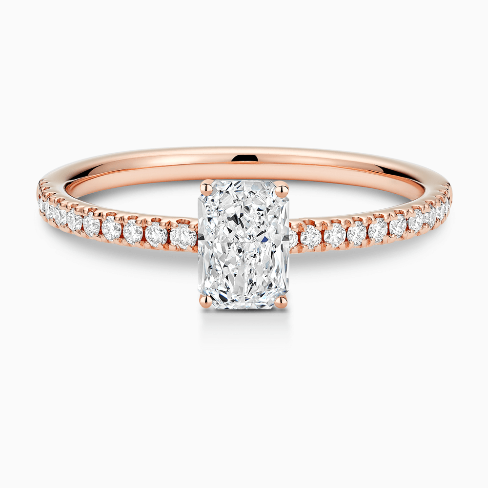 The Ecksand Diamond Semi-Eternity Engagement Ring shown with Radiant in 14k Rose Gold