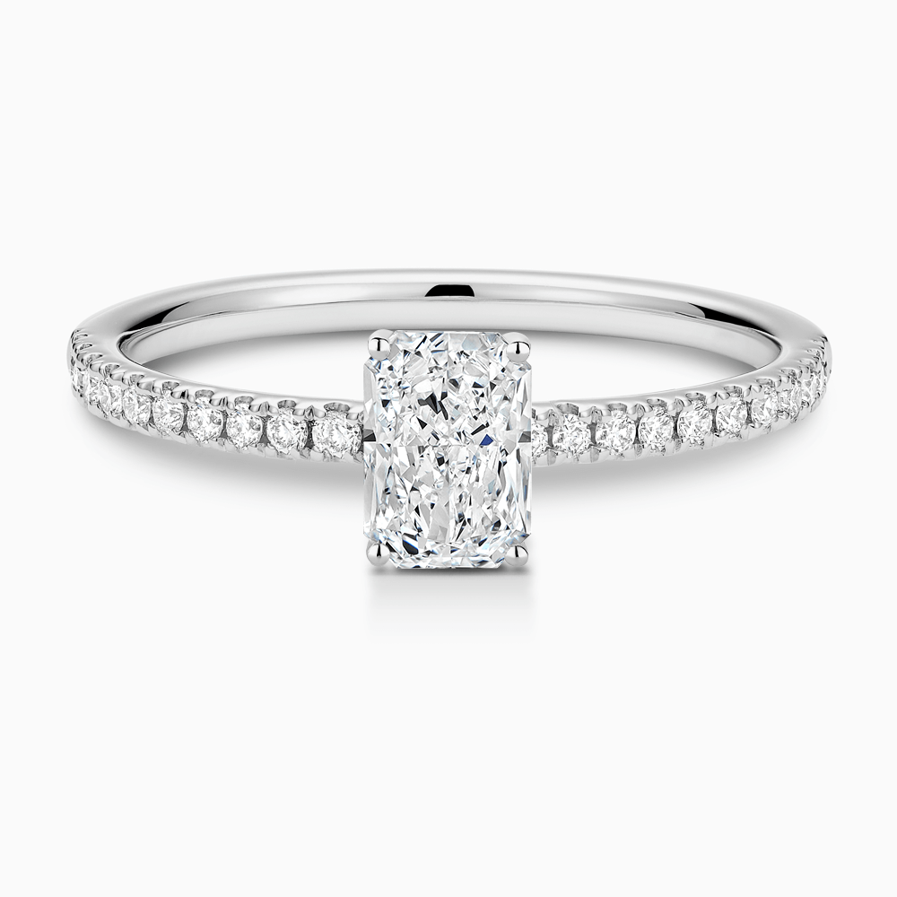 The Ecksand Diamond Semi-Eternity Engagement Ring shown with Radiant in 18k White Gold