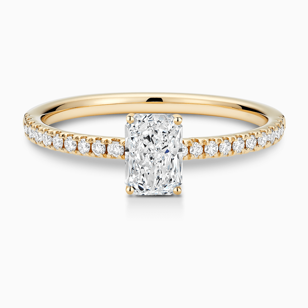 The Ecksand Diamond Semi-Eternity Engagement Ring shown with Radiant in 18k Yellow Gold