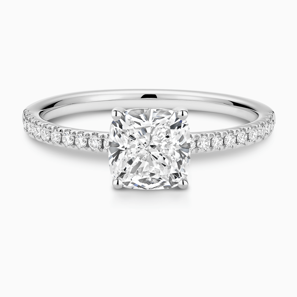 The Ecksand Diamond Semi-Eternity Engagement Ring shown with Cushion in Platinum