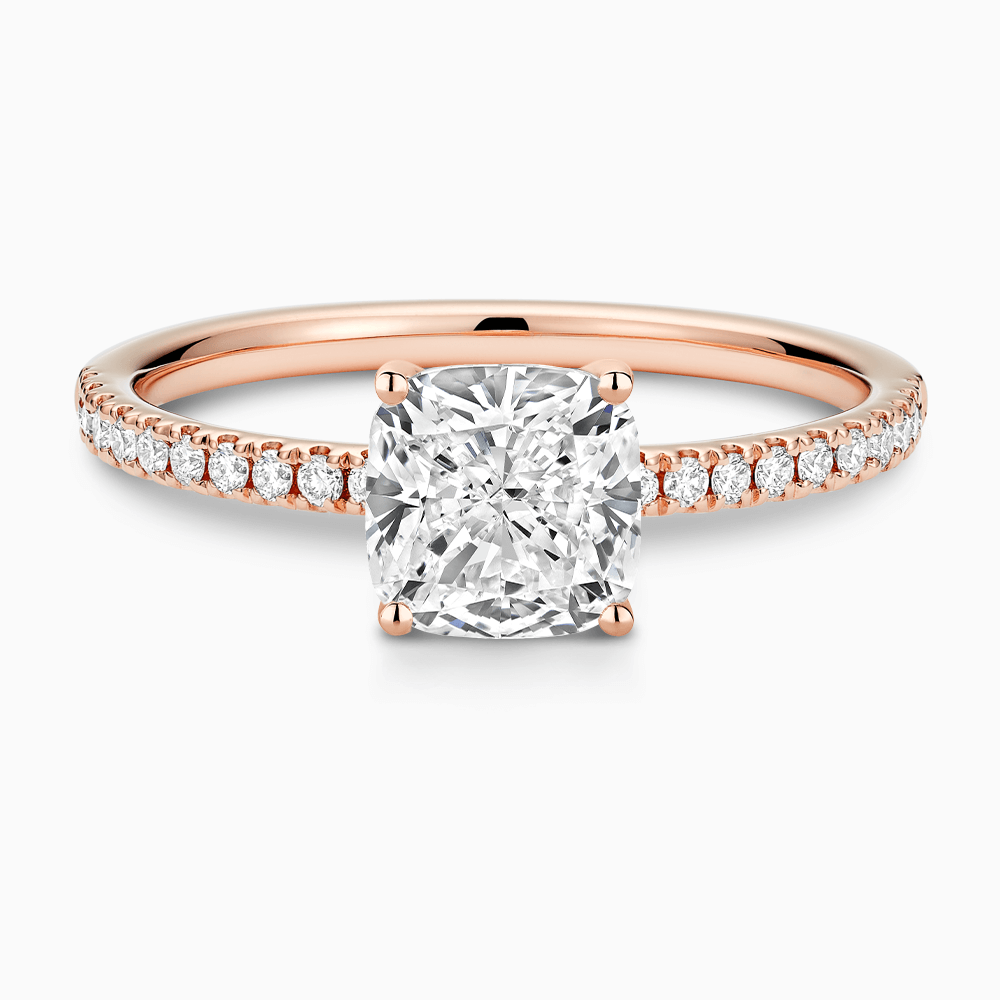 The Ecksand Diamond Semi-Eternity Engagement Ring shown with Cushion in 14k Rose Gold