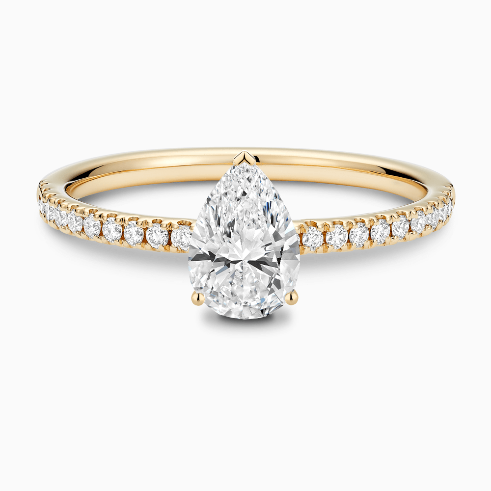 The Ecksand Diamond Semi-Eternity Engagement Ring shown with Pear in 18k Yellow Gold