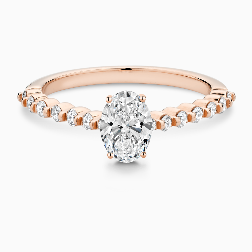 The Ecksand Diamond Engagement Ring with Shared Prongs Diamond Pavé shown with Oval in 14k Rose Gold