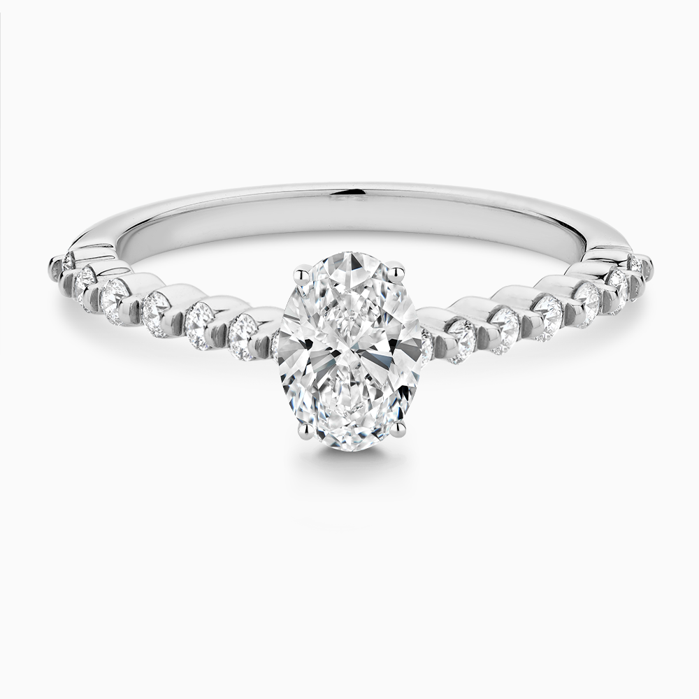 The Ecksand Diamond Engagement Ring with Shared Prongs Diamond Pavé shown with Oval in 18k White Gold