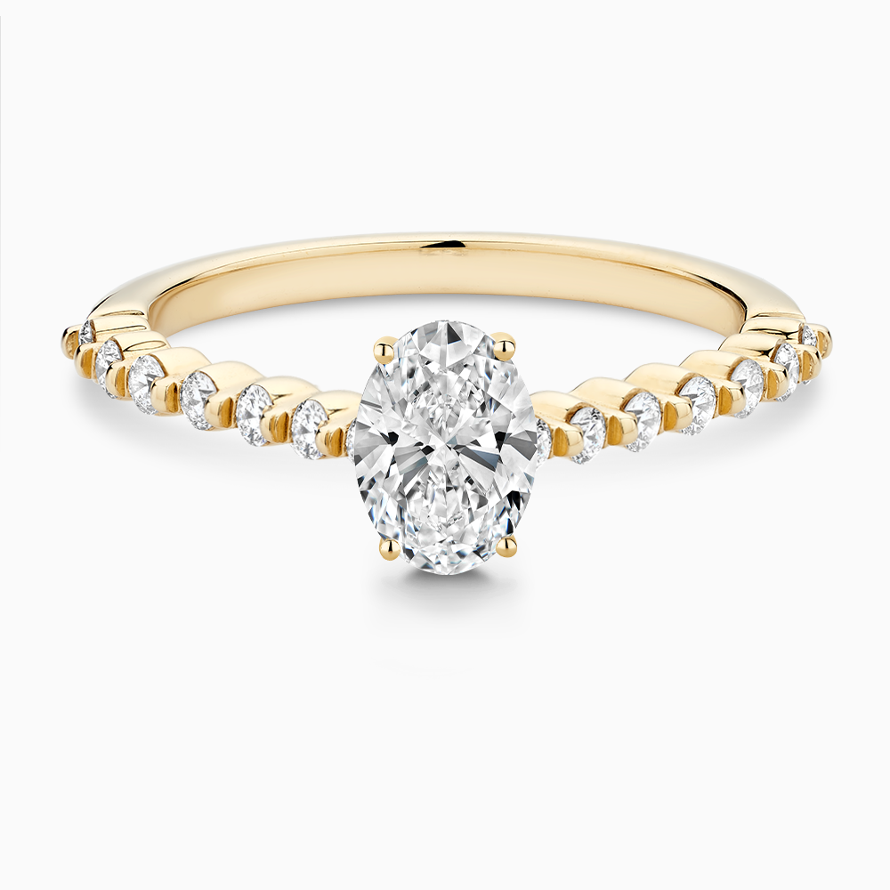 The Ecksand Diamond Engagement Ring with Shared Prongs Diamond Pavé shown with Oval in 18k Yellow Gold