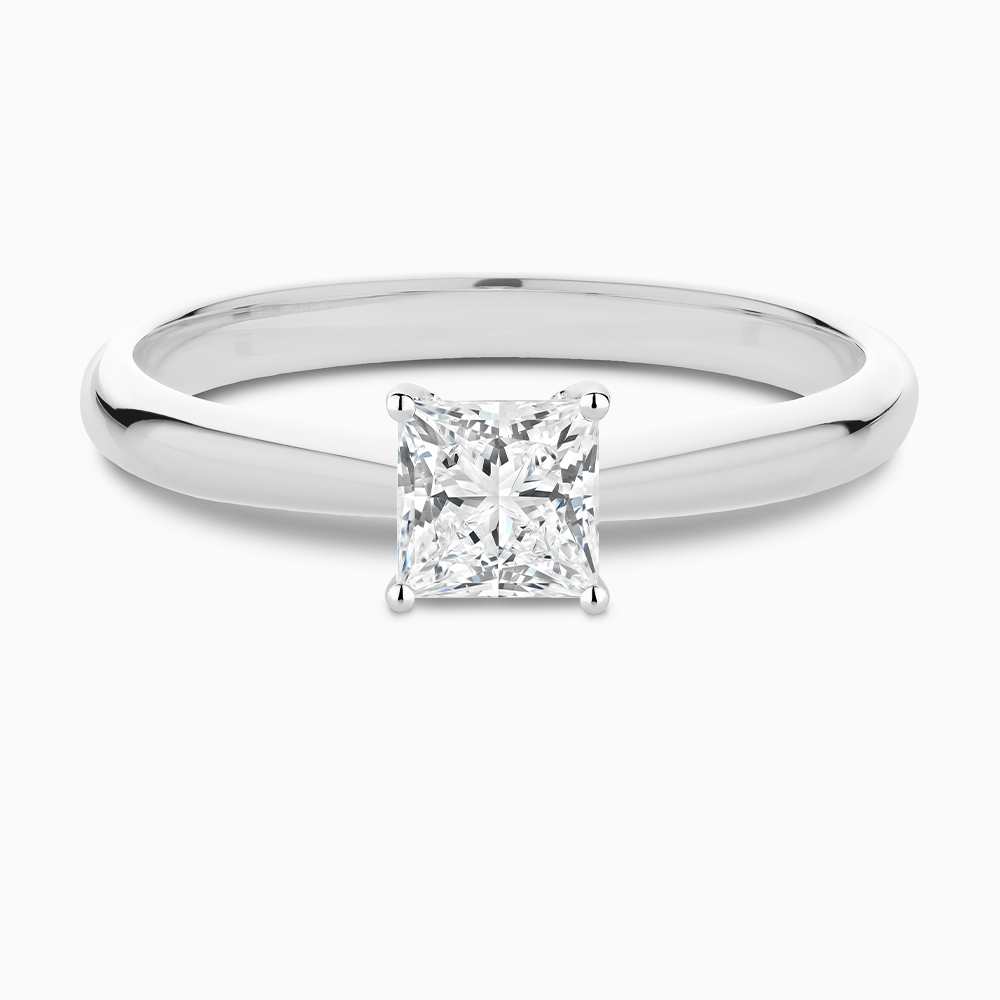 The Ecksand Tapered Diamond Engagement Ring with Basket Setting shown with Princess in 18k White Gold