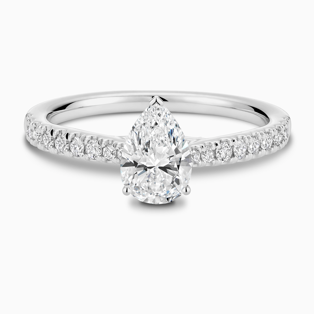 The Ecksand Thick Diamond Engagement Ring with Secret Heart and Diamond Band shown with Pear in Platinum