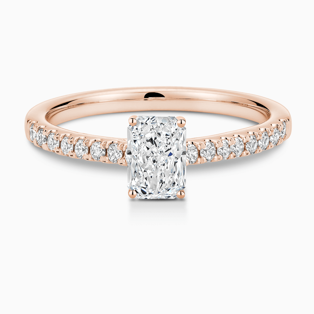The Ecksand Diamond Engagement Ring with Cathedral Setting shown with Radiant in 14k Rose Gold
