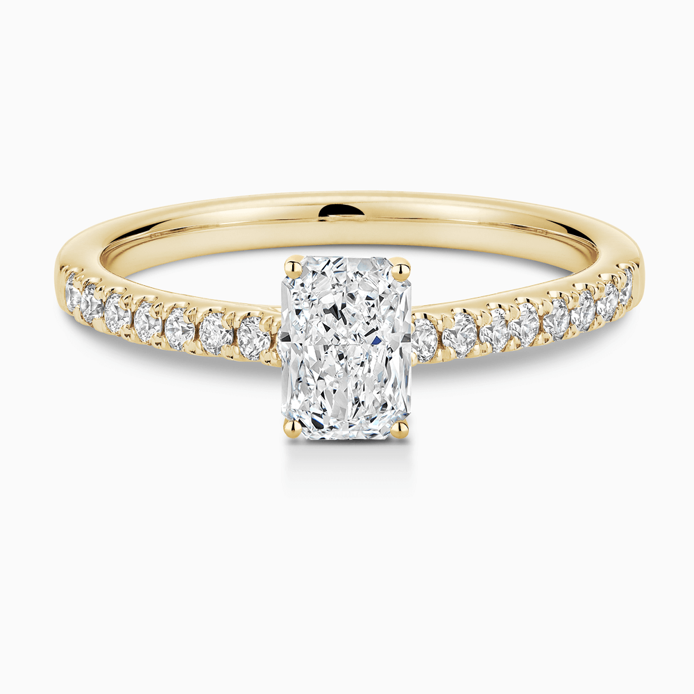 The Ecksand Diamond Engagement Ring with Cathedral Setting shown with Radiant in 18k Yellow Gold