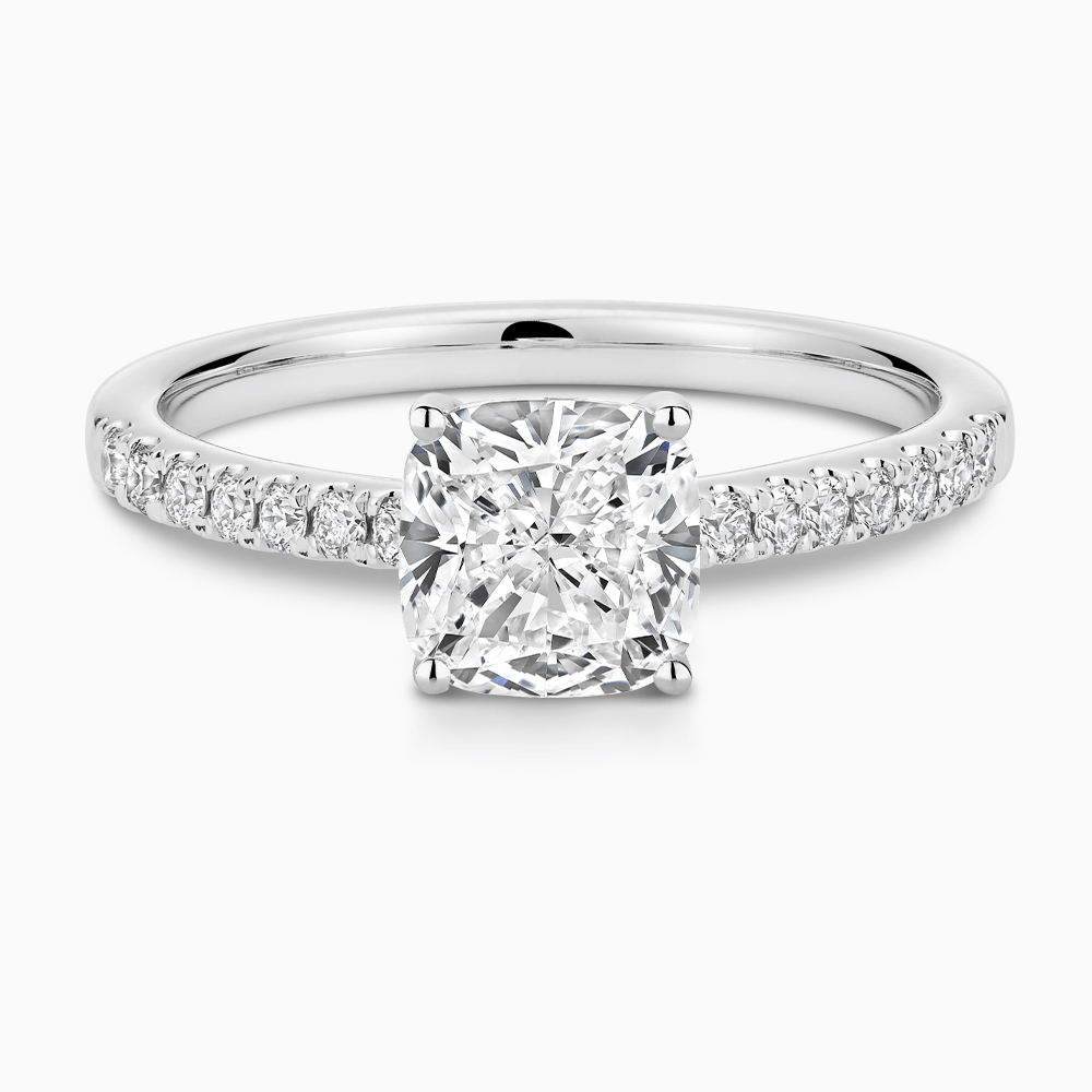 The Ecksand Diamond Engagement Ring with Cathedral Setting shown with Cushion in Platinum