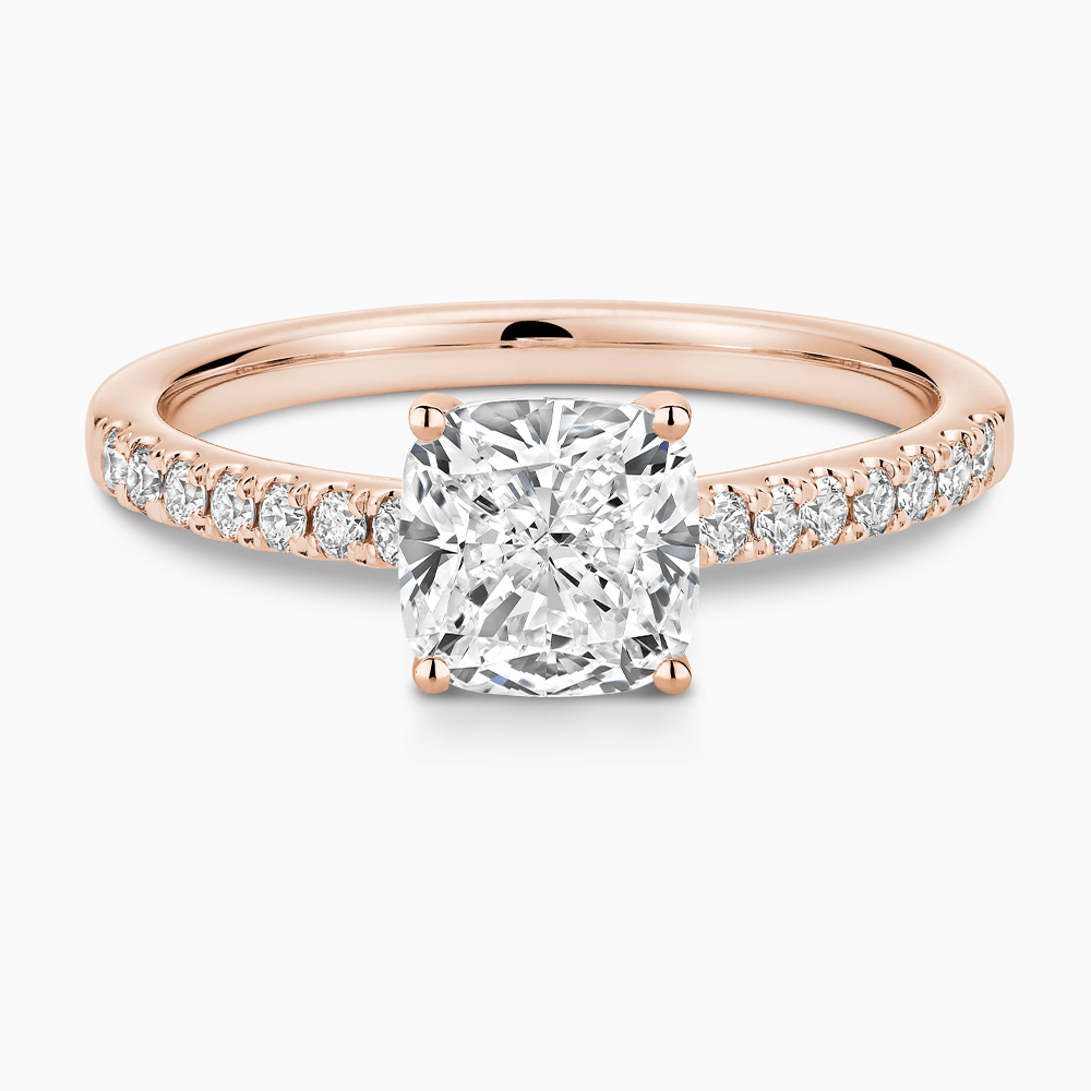 The Ecksand Diamond Engagement Ring with Cathedral Setting shown with Cushion in 14k Rose Gold