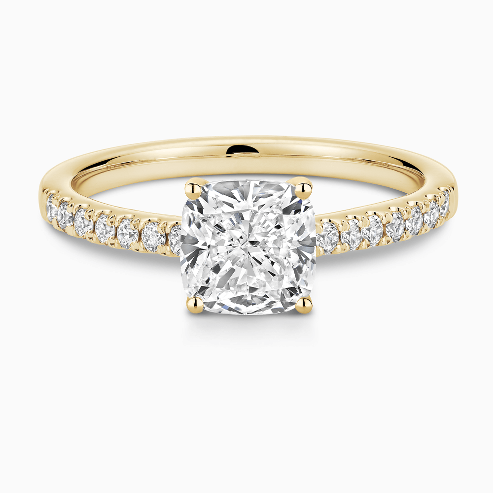 The Ecksand Diamond Engagement Ring with Cathedral Setting shown with Cushion in 18k Yellow Gold