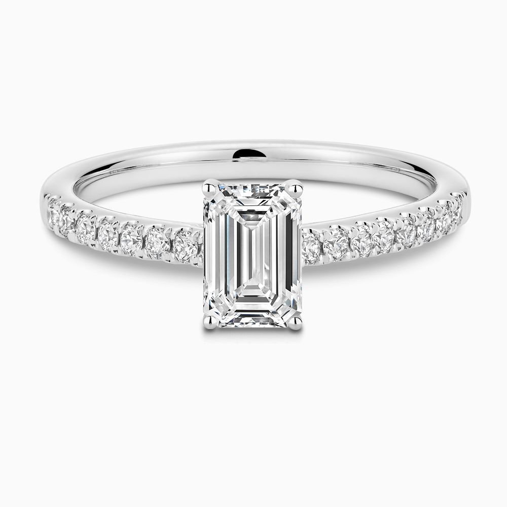 The Ecksand Diamond Engagement Ring with Cathedral Setting shown with Emerald in Platinum