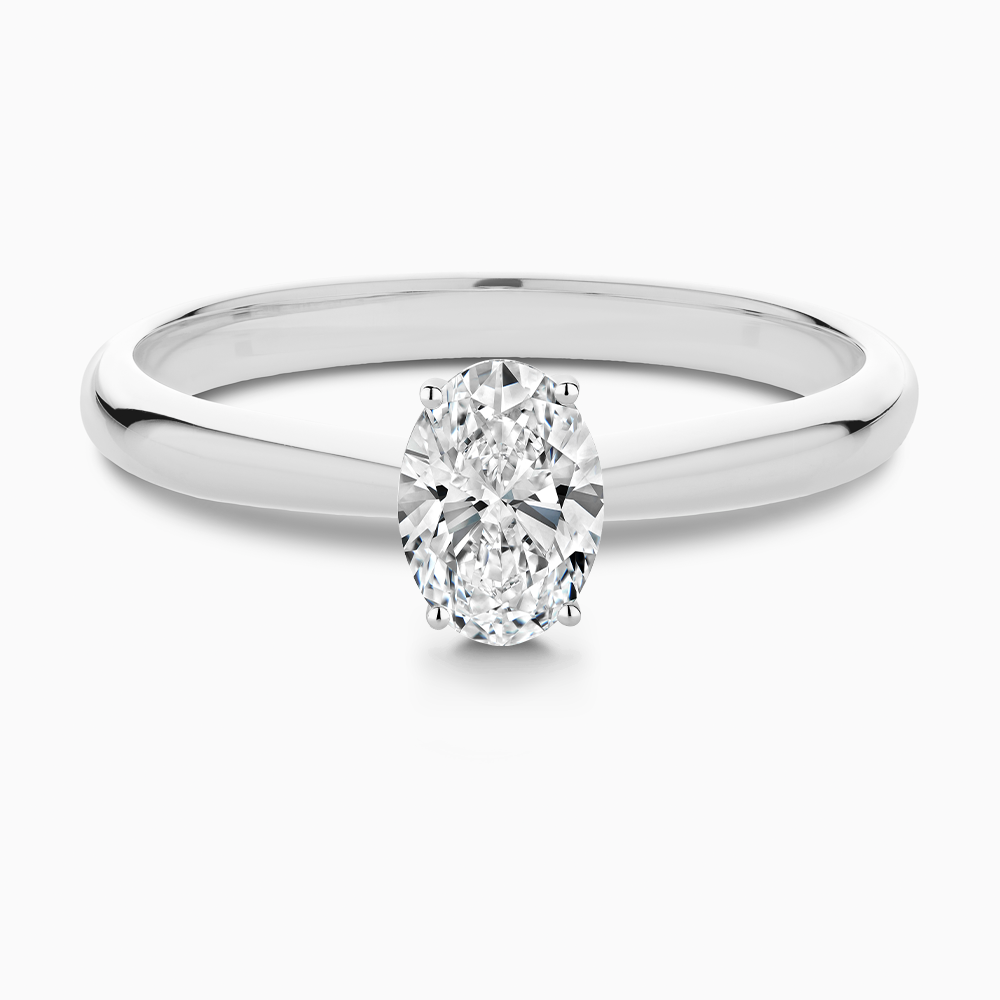The Ecksand Tapered Diamond Engagement Ring with Basket Setting shown with Oval in Platinum