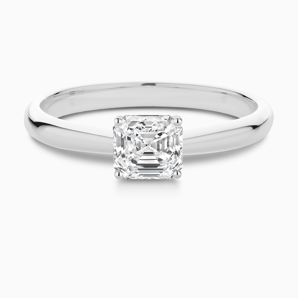 The Ecksand Tapered Diamond Engagement Ring with Basket Setting shown with Asscher in Platinum