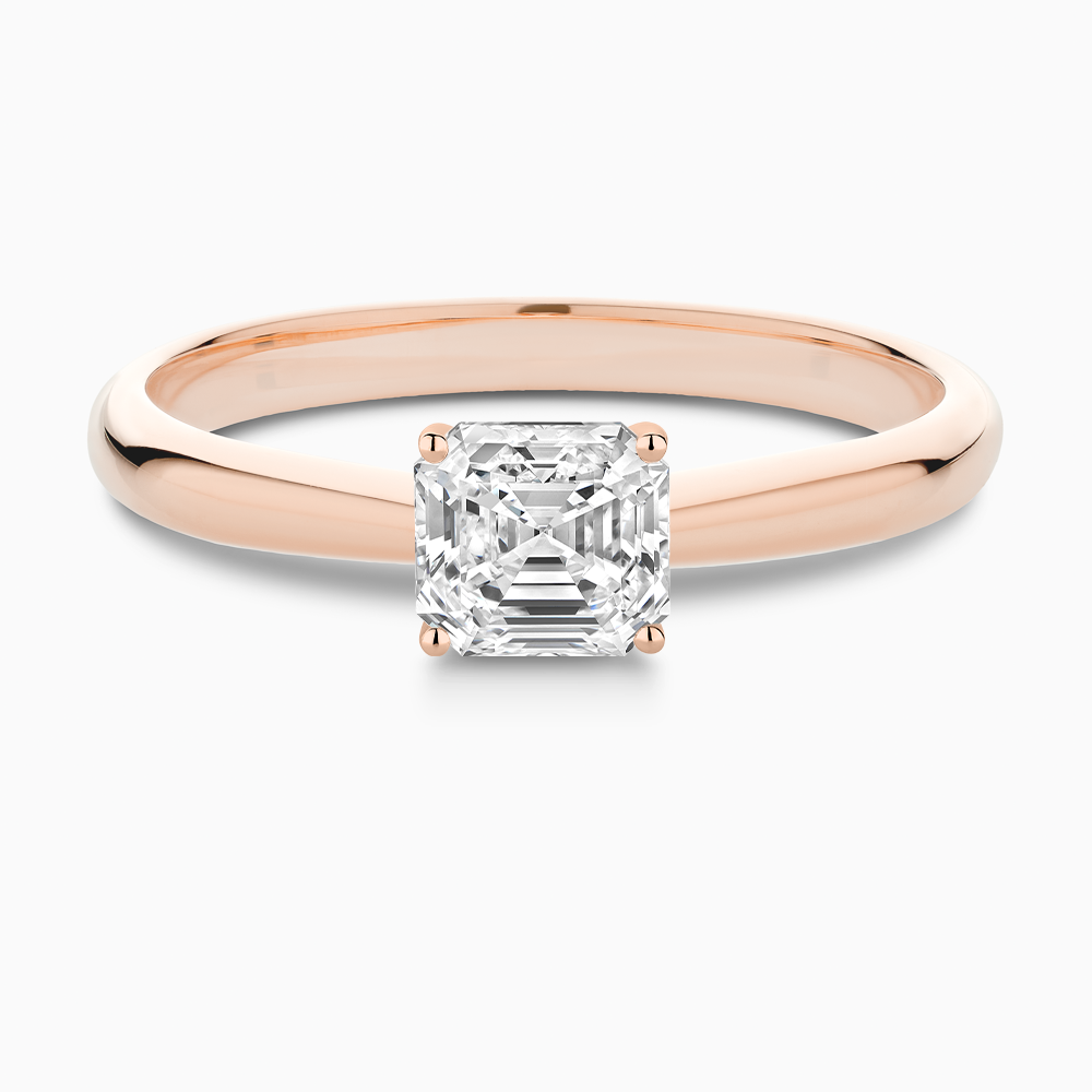 The Ecksand Tapered Diamond Engagement Ring with Basket Setting shown with Asscher in 14k Rose Gold
