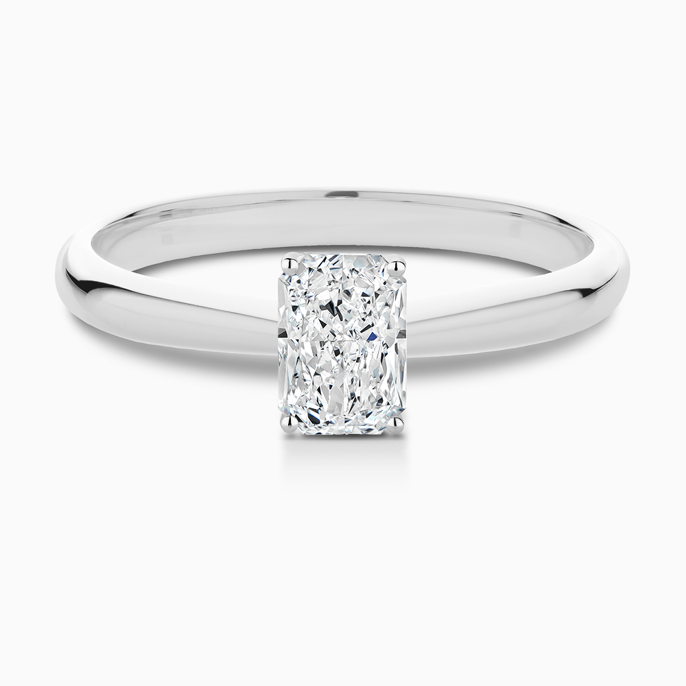 The Ecksand Tapered Diamond Engagement Ring with Basket Setting shown with Radiant in Platinum