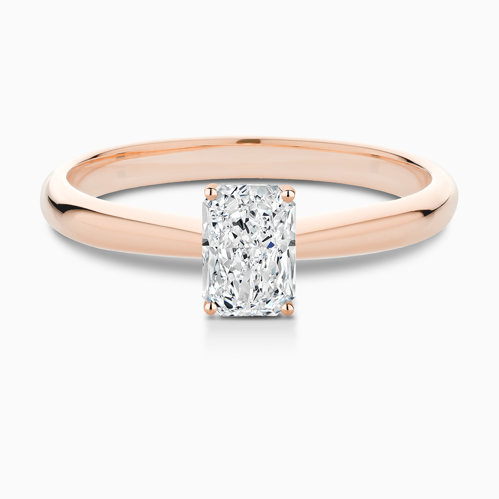 The Ecksand Tapered Diamond Engagement Ring with Basket Setting shown with Radiant in 14k Rose Gold