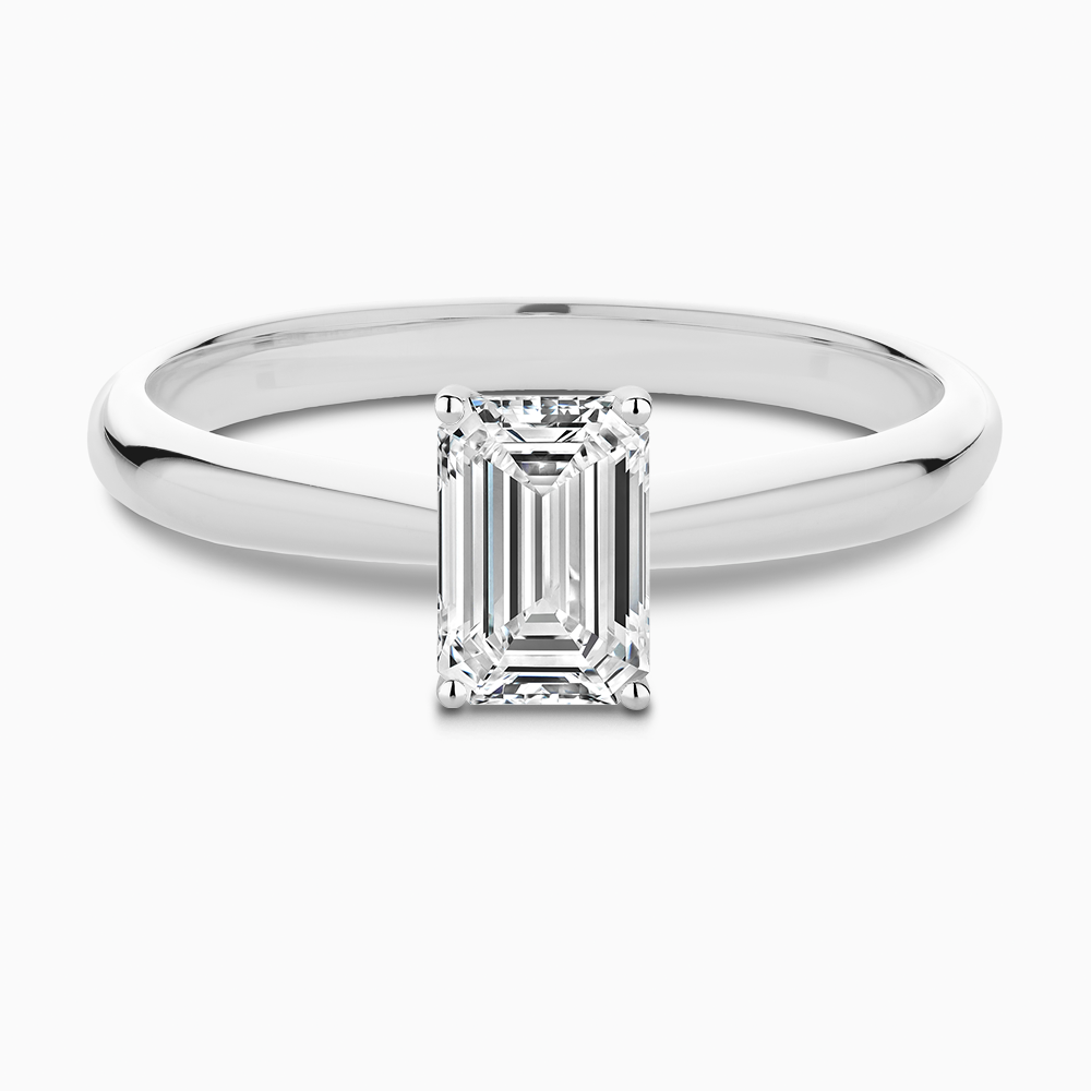 The Ecksand Tapered Diamond Engagement Ring with Basket Setting shown with Emerald in Platinum