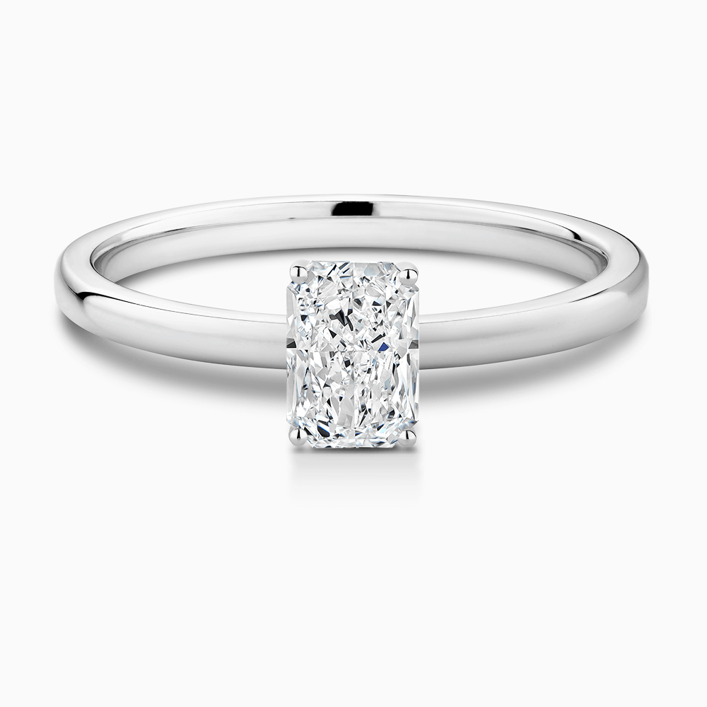 The Ecksand Solitaire Diamond Engagement Ring with Basket Setting shown with Radiant in 18k White Gold