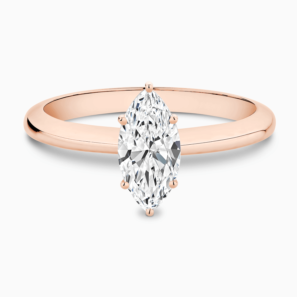 The Ecksand Tapered Diamond Engagement Ring with Six Prongs shown with Marquise in 14k Rose Gold