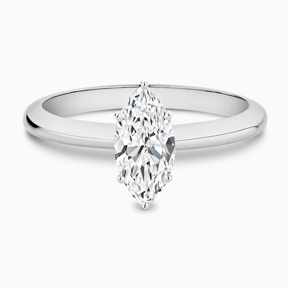 The Ecksand Tapered Diamond Engagement Ring with Six Prongs shown with Marquise in 18k White Gold