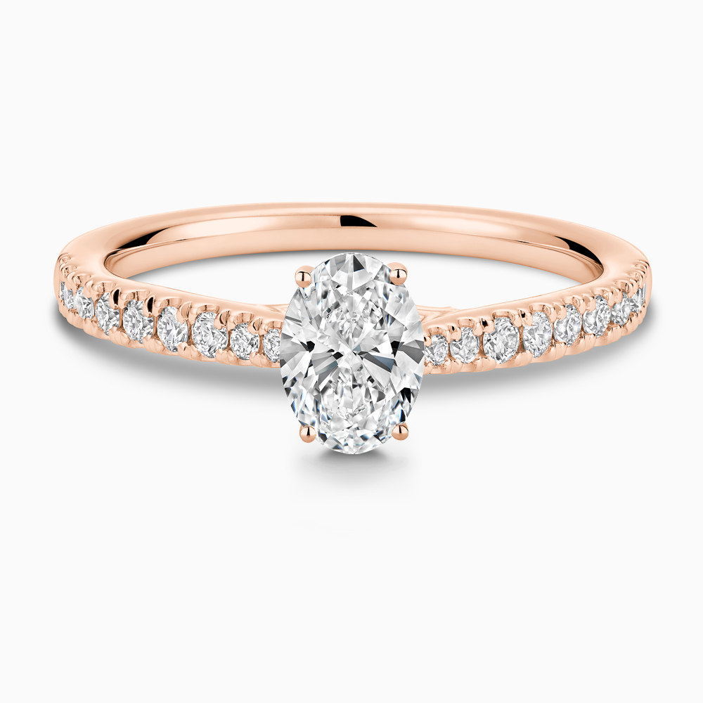 The Ecksand Thick Diamond Engagement Ring with Secret Heart and Diamond Band shown with Oval in 14k Rose Gold