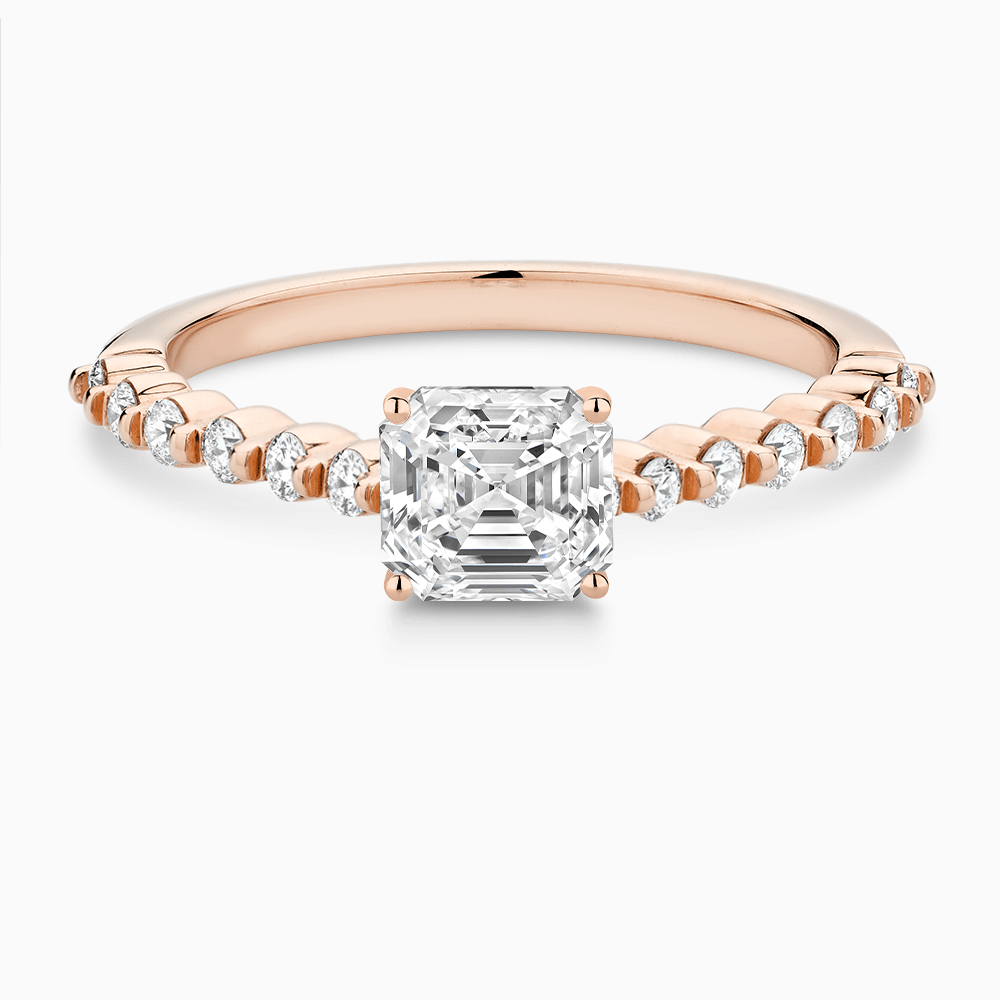 The Ecksand Diamond Engagement Ring with Shared Prongs Diamond Pavé shown with Asscher in 14k Rose Gold