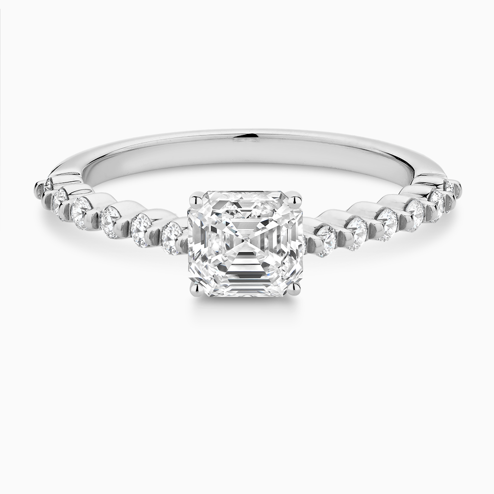 The Ecksand Diamond Engagement Ring with Shared Prongs Diamond Pavé shown with Asscher in 18k White Gold