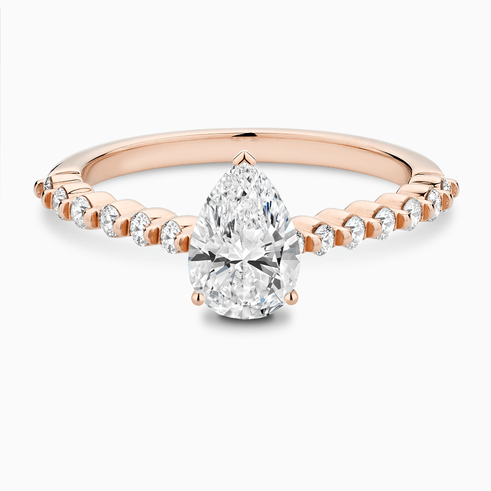 The Ecksand Diamond Engagement Ring with Shared Prongs Diamond Pavé shown with Pear in 14k Rose Gold