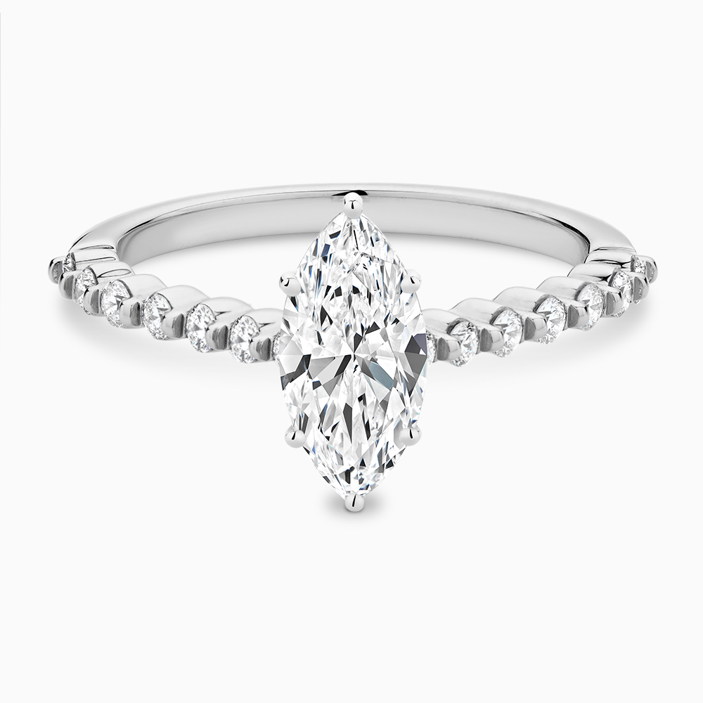 The Ecksand Diamond Engagement Ring with Shared Prongs Diamond Pavé shown with Marquise in Platinum