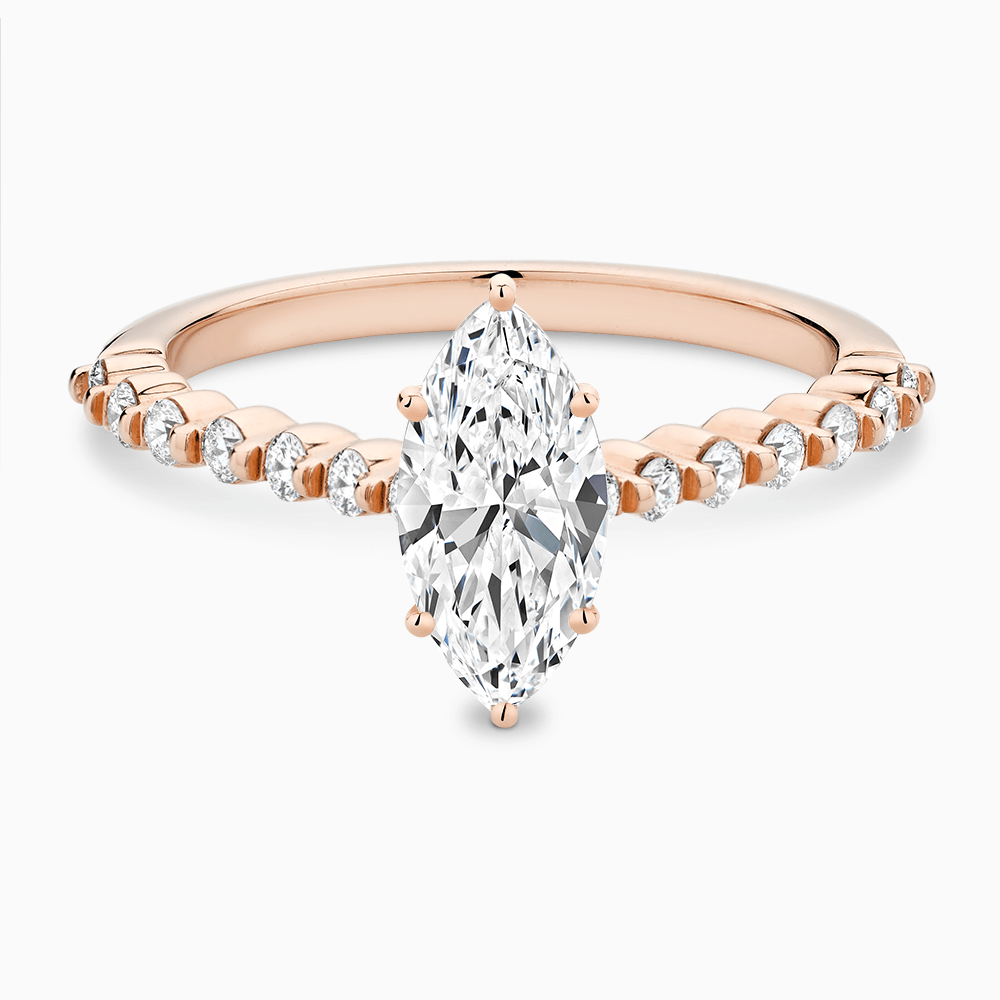The Ecksand Diamond Engagement Ring with Shared Prongs Diamond Pavé shown with Marquise in 14k Rose Gold