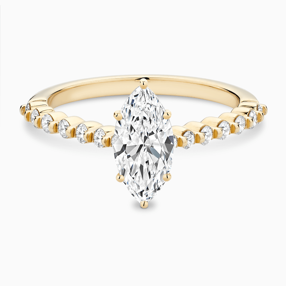 The Ecksand Diamond Engagement Ring with Shared Prongs Diamond Pavé shown with Marquise in 18k Yellow Gold
