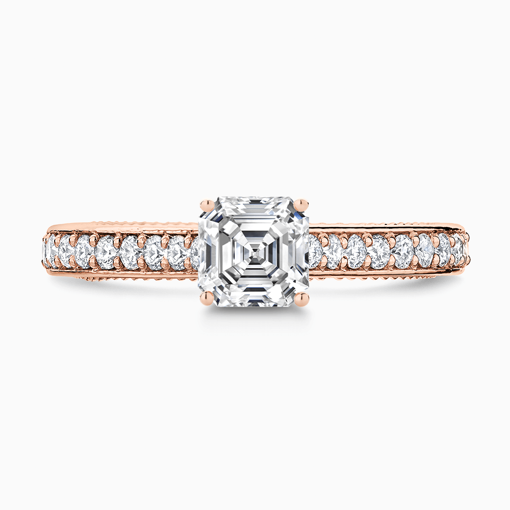 The Ecksand Double-Band Solitaire Diamond Engagement Ring with Vintage Detailing shown with Asscher in 14k Rose Gold