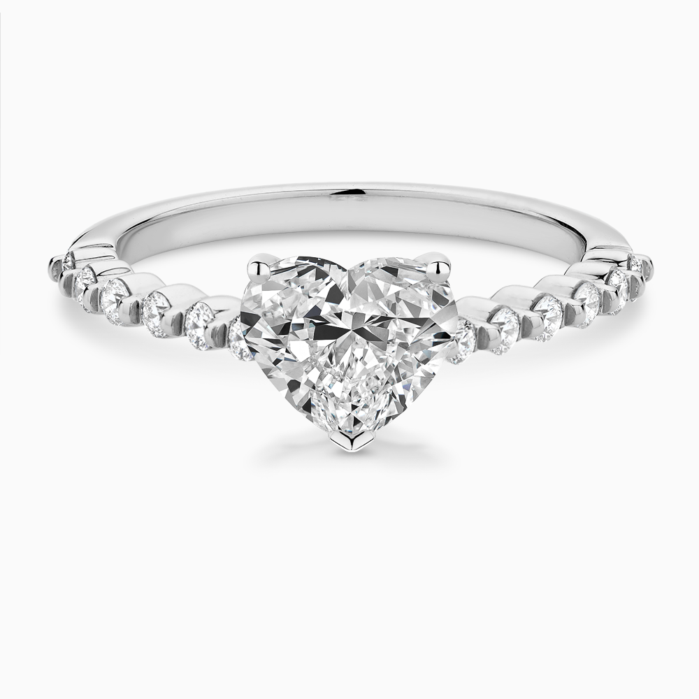 The Ecksand Diamond Engagement Ring with Shared Prongs Diamond Pavé shown with Heart in Platinum