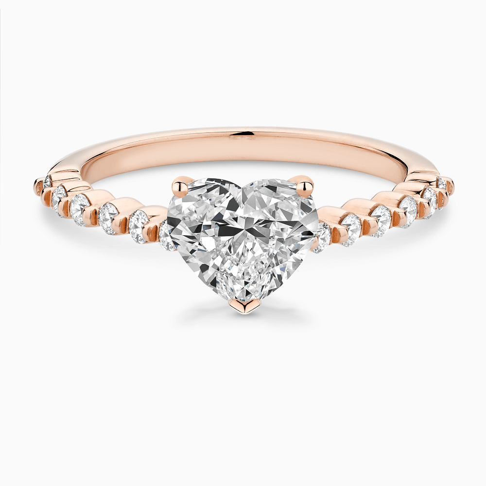 The Ecksand Diamond Engagement Ring with Shared Prongs Diamond Pavé shown with Heart in 14k Rose Gold