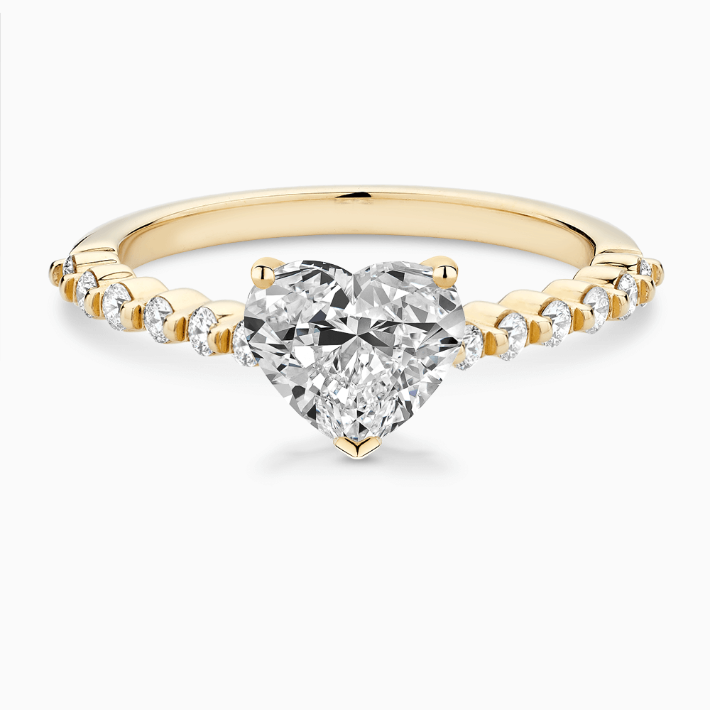 The Ecksand Diamond Engagement Ring with Shared Prongs Diamond Pavé shown with Heart in 18k Yellow Gold