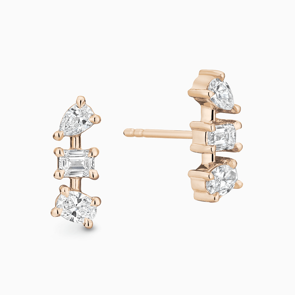 The Ecksand Three-Stone Diamond Bar Earrings shown with Lab-grown VS2+/ F+ in 18k Rose Gold