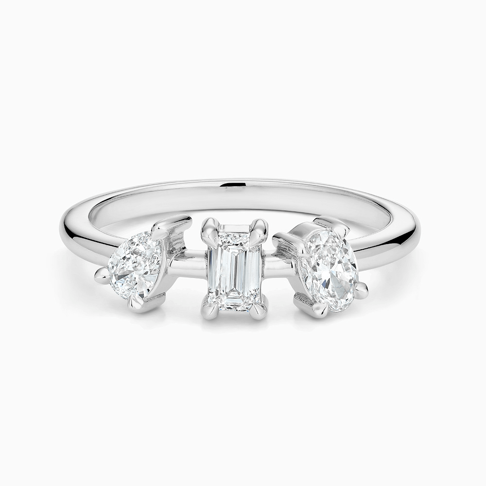 The Ecksand Three-Stone Diamond Ring shown with Lab-grown VS2+/ F+ in 18k White Gold