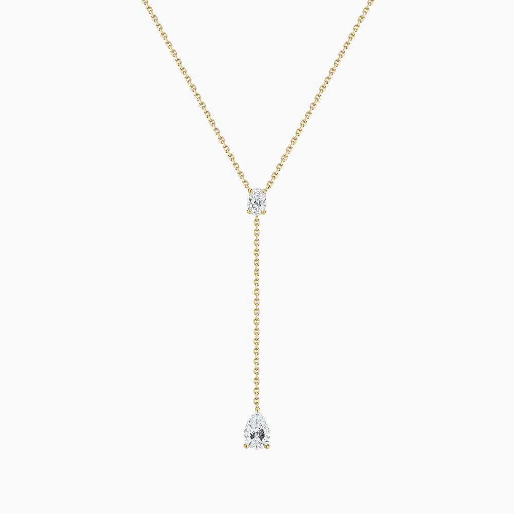 The Ecksand Oval and Pear-Cut Diamond Necklace shown with Lab-grown VS2+/ F+ in 14k Yellow Gold
