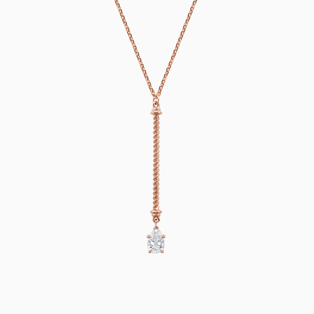 The Ecksand Twisted Gold Lariat Necklace with Pear Diamond shown with Lab-grown VS2+/ F+ in 14k Rose Gold