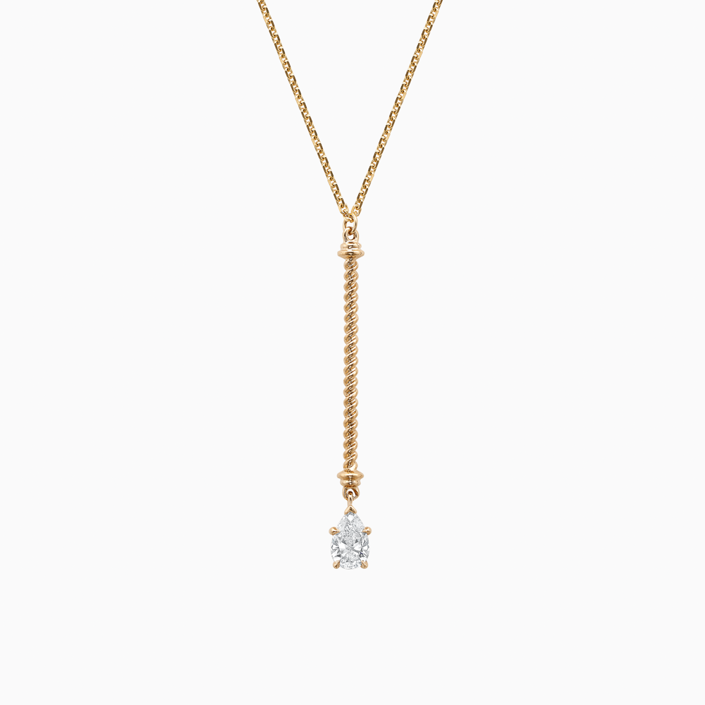 The Ecksand Twisted Gold Lariat Necklace with Pear Diamond shown with Lab-grown VS2+/ F+ in 18k Yellow Gold